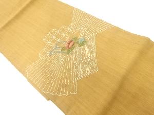 縦節紬刺し子花に古典柄模様刺繍名古屋帯